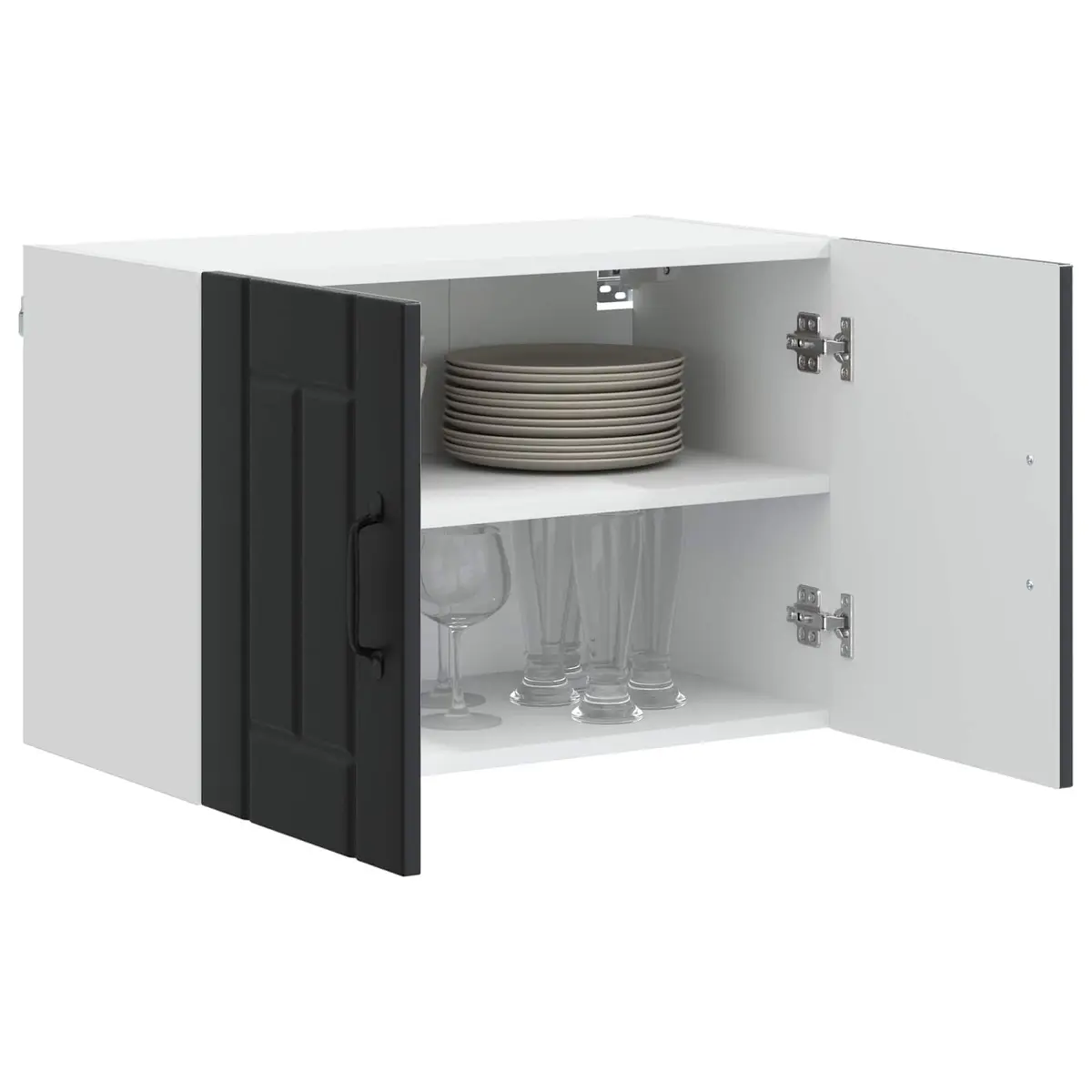 Black 2-Piece Wall Cabinet for Kitchen Storage