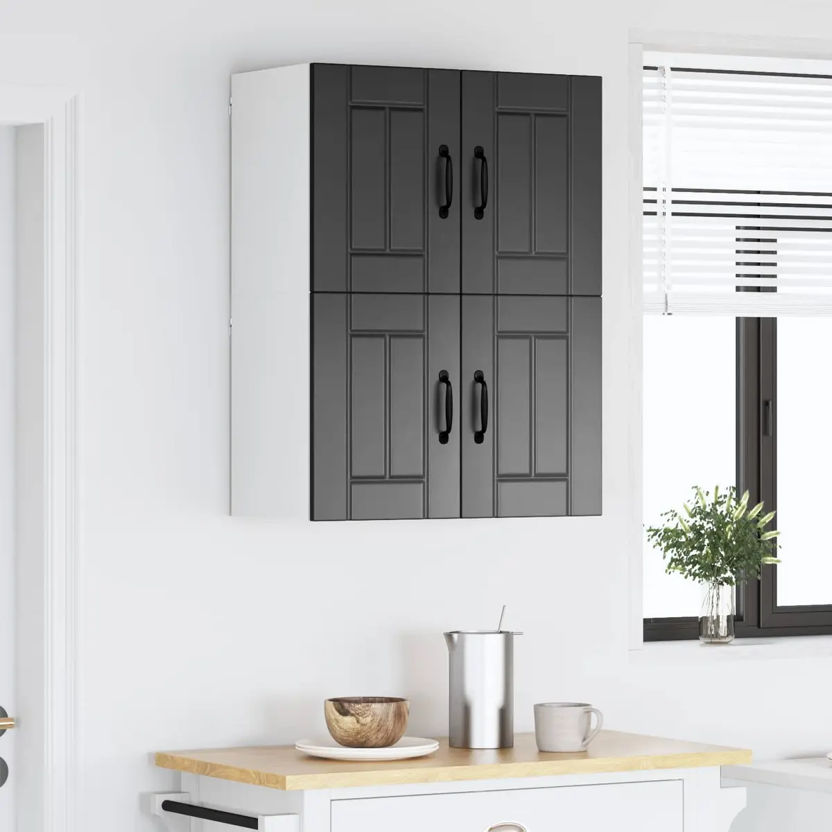 Black 2-Piece Wall Cabinet for Kitchen Storage