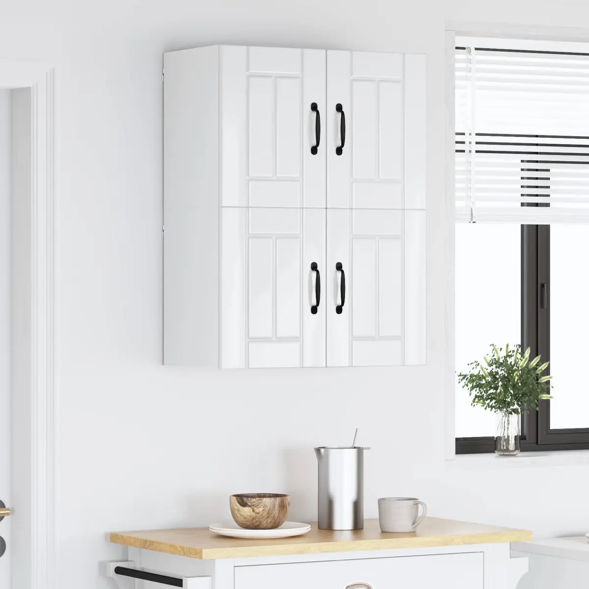 Wall Cabinet 2 Pieces High Gloss White Kitchen Storage Cupboard Unit 60x31x40cm