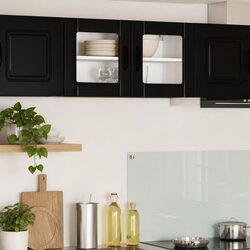Sleek Black Wall Glass Cabinet for Kitchen Storage