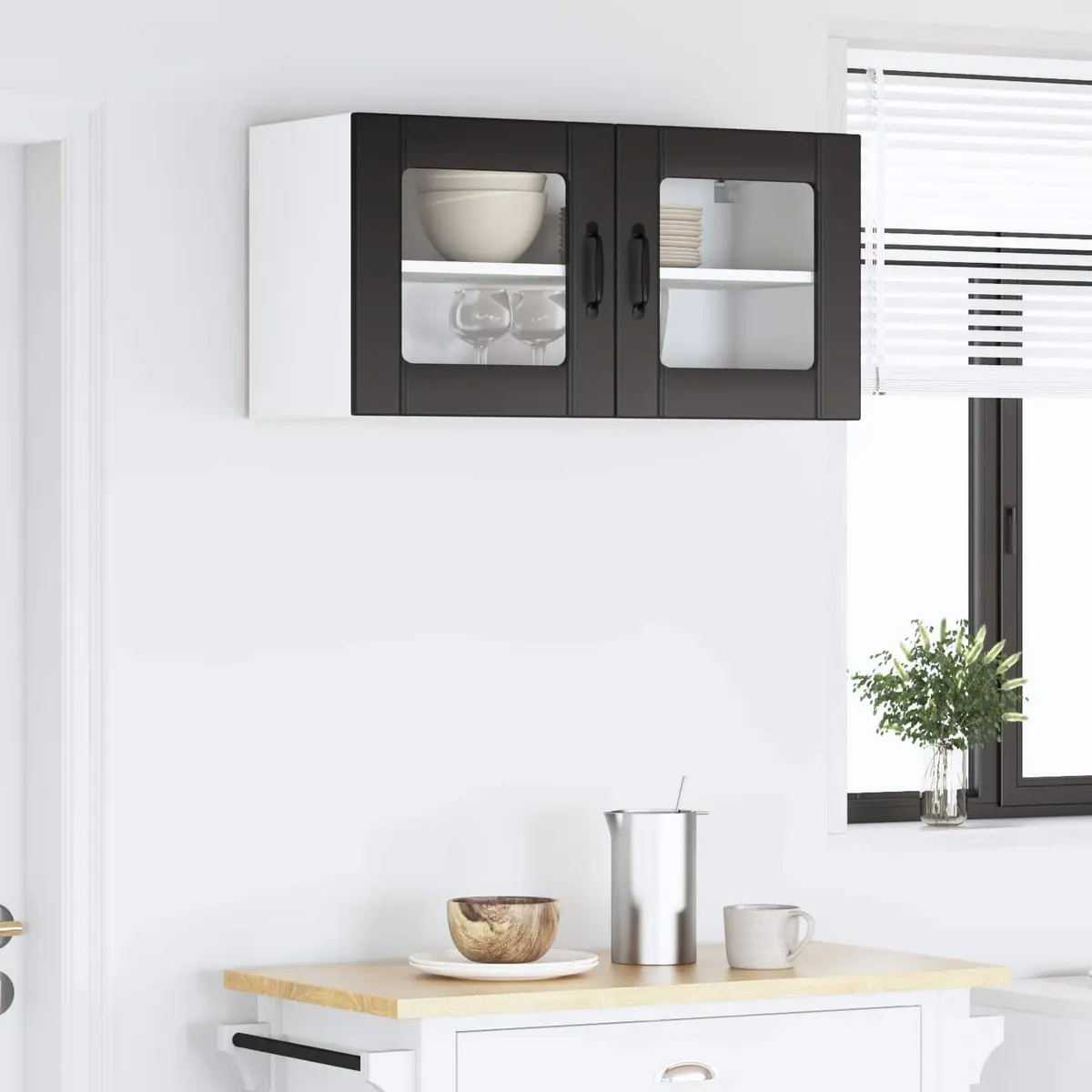Black Wall Glass Cabinet for Kitchen Storage
