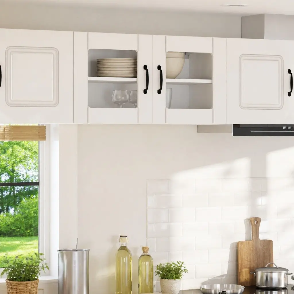 High Gloss White Glass Cabinet for Kitchen Storage 80cm