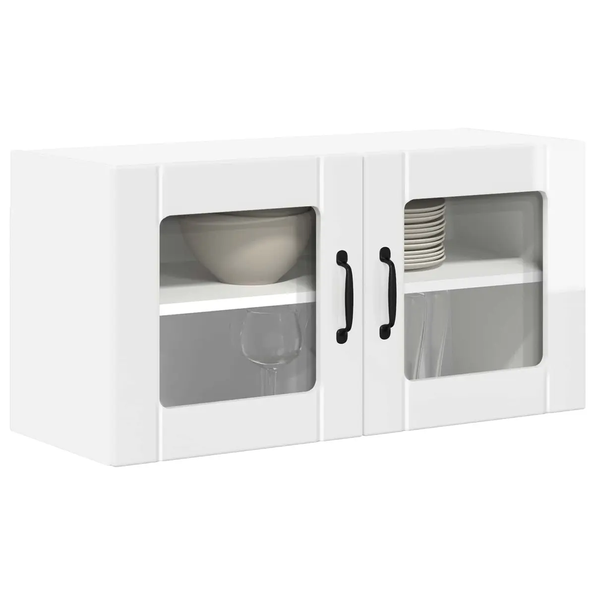 High Gloss White Glass Cabinet for Kitchen Storage 80cm