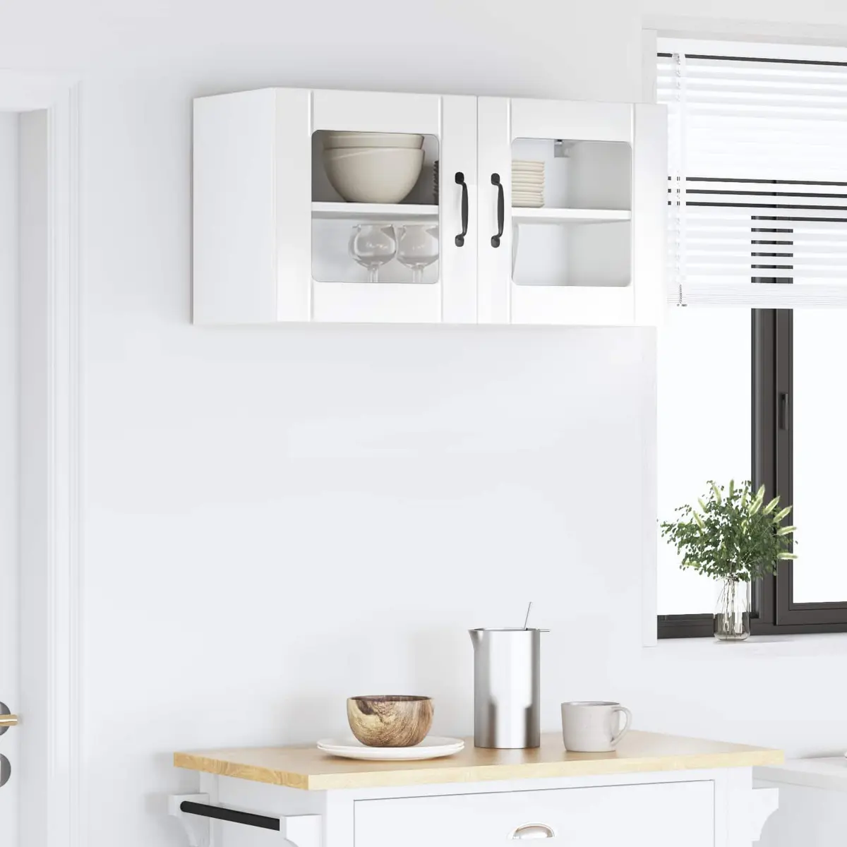 High Gloss White Glass Cabinet for Kitchen Storage 80cm