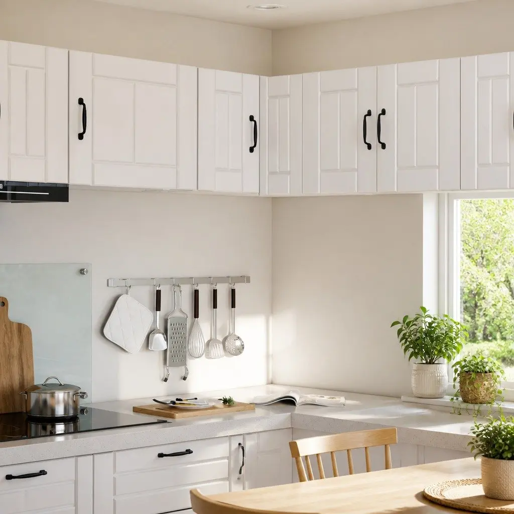 White Engineered Wood Corner Cabinet for Kitchens