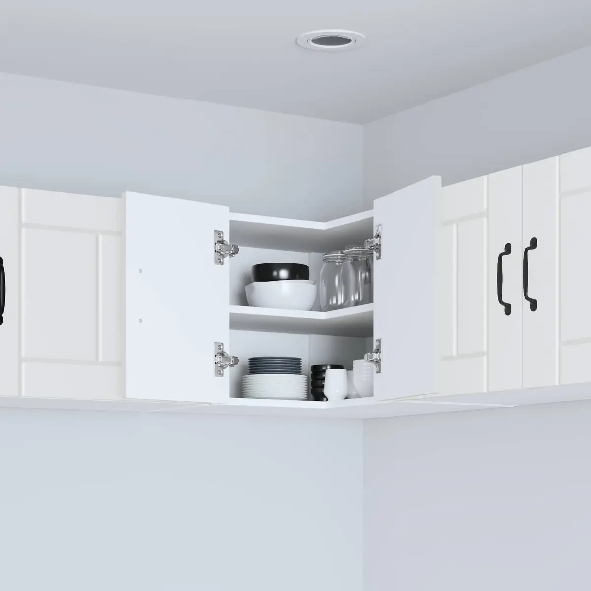 White Engineered Wood Corner Cabinet for Kitchens