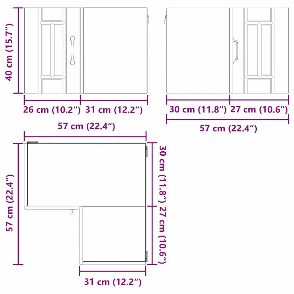 Wall Corner Cabinet High Gloss White Kitchen Storage Unit 57 x 57 x 40 cm