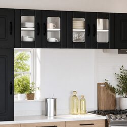 Engineered Wood Black Wall Cabinet for Kitchen Storage