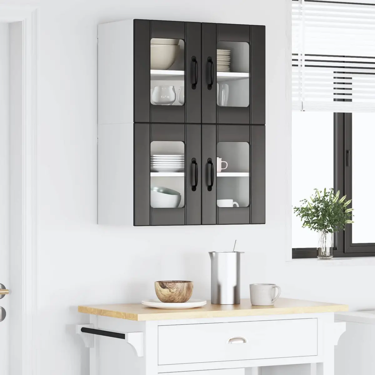 Black Wall Glass Cabinet for Kitchen Storage