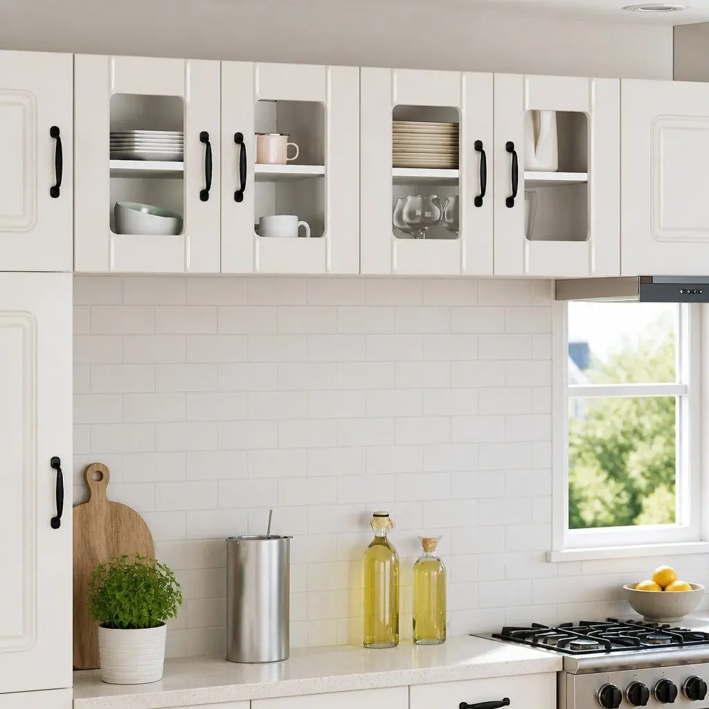High Gloss White Wall Glass Cabinet Storage Set