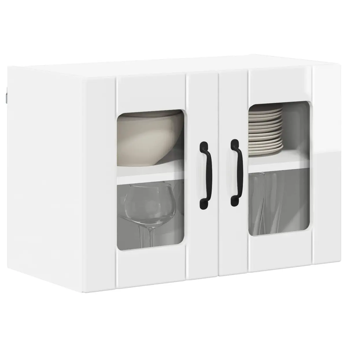 High Gloss White Wall Glass Cabinet Storage Set
