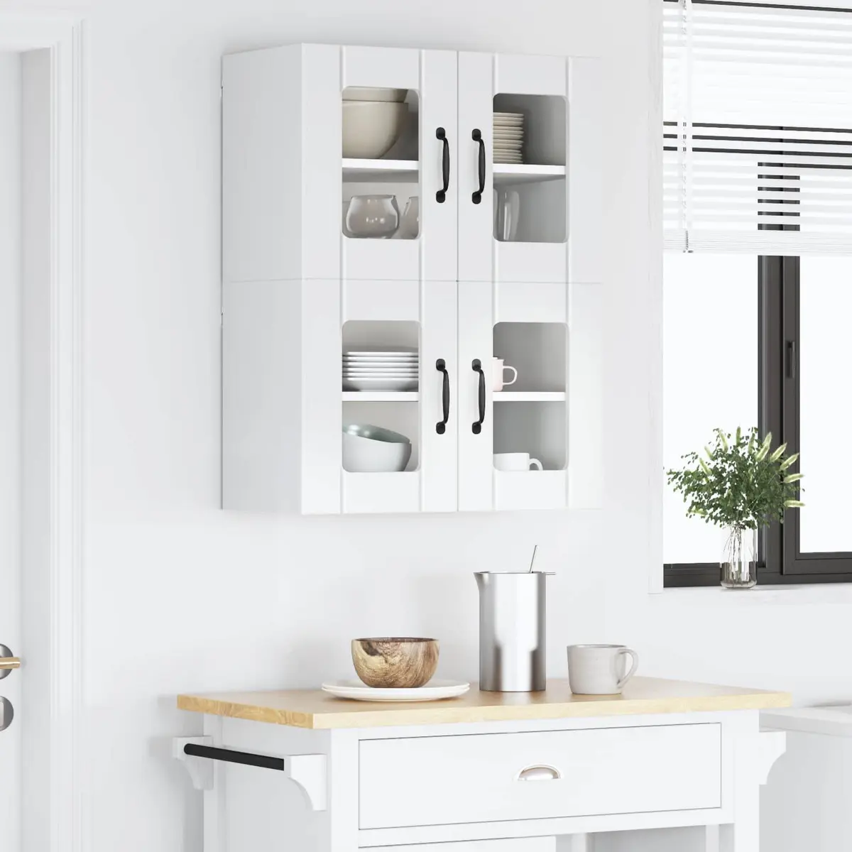 High Gloss White Wall Glass Cabinet Storage Set