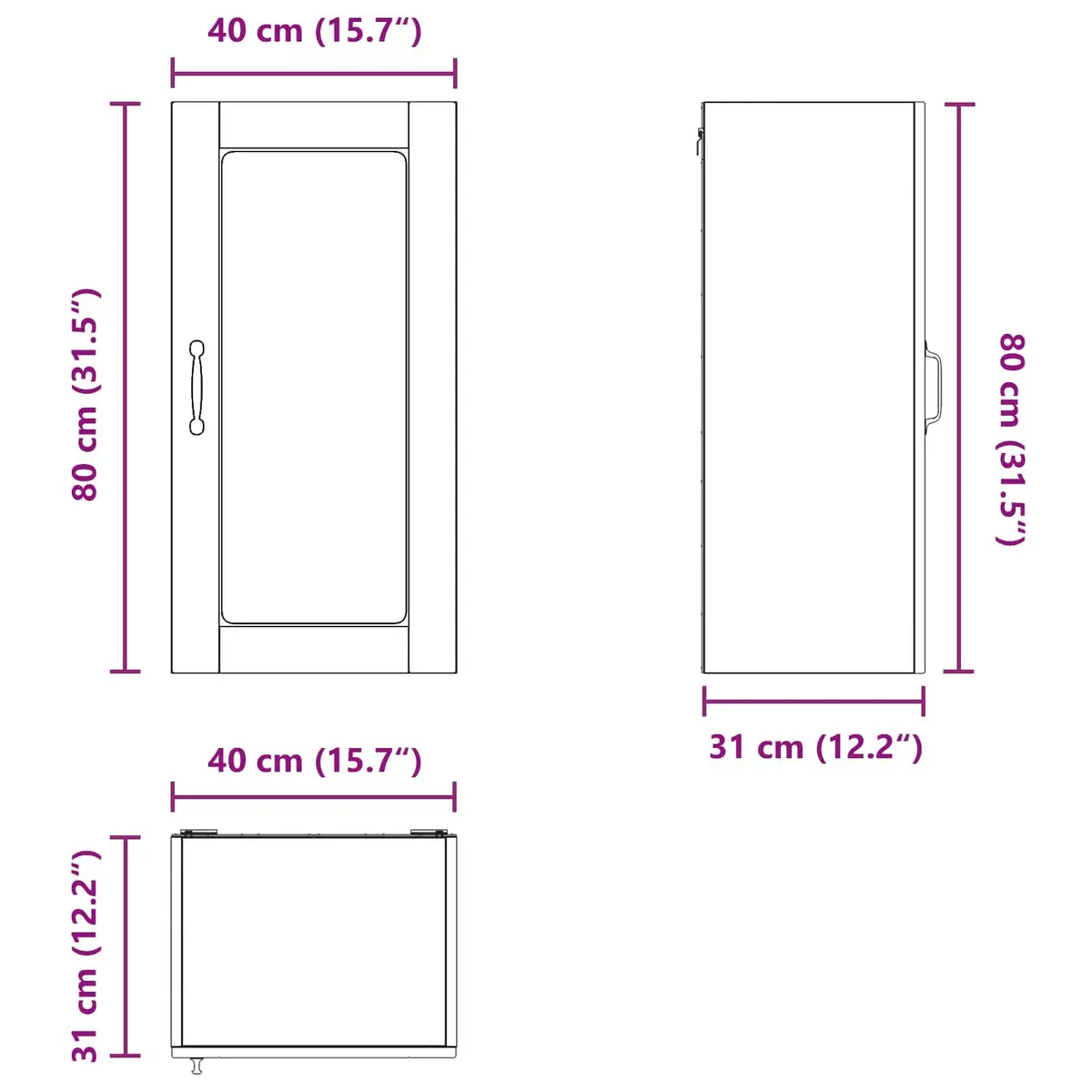 Wall Glass Cabinet Engineered Wood 40 x 31 x 80 cm White