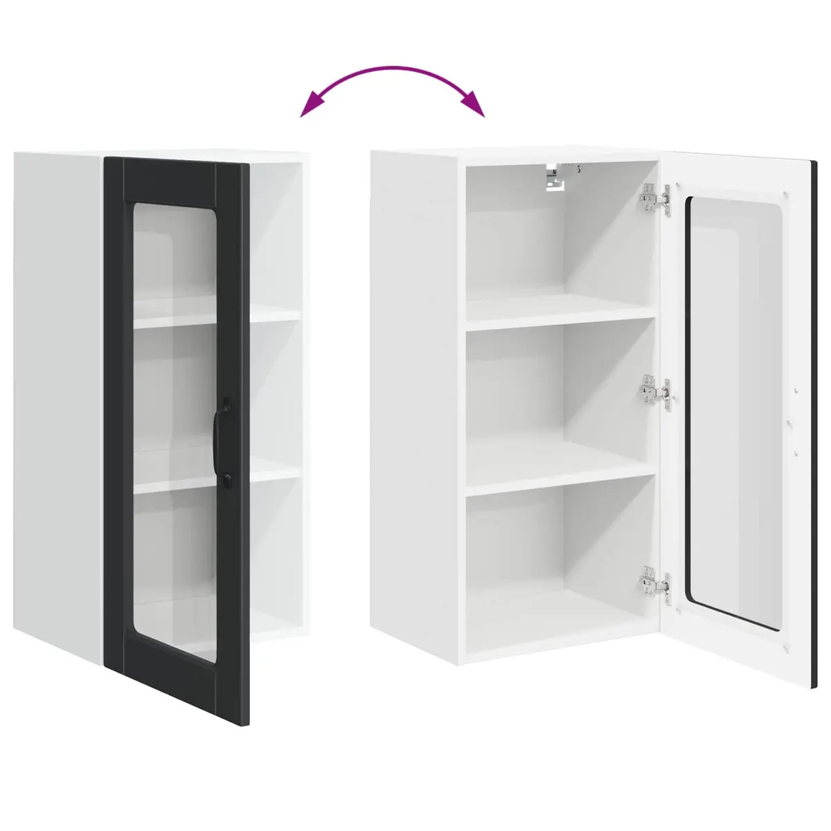 Wall Glass Cabinet Black Kitchen Storage Engineered Wood 40 x 31 x 80 cm Modern
