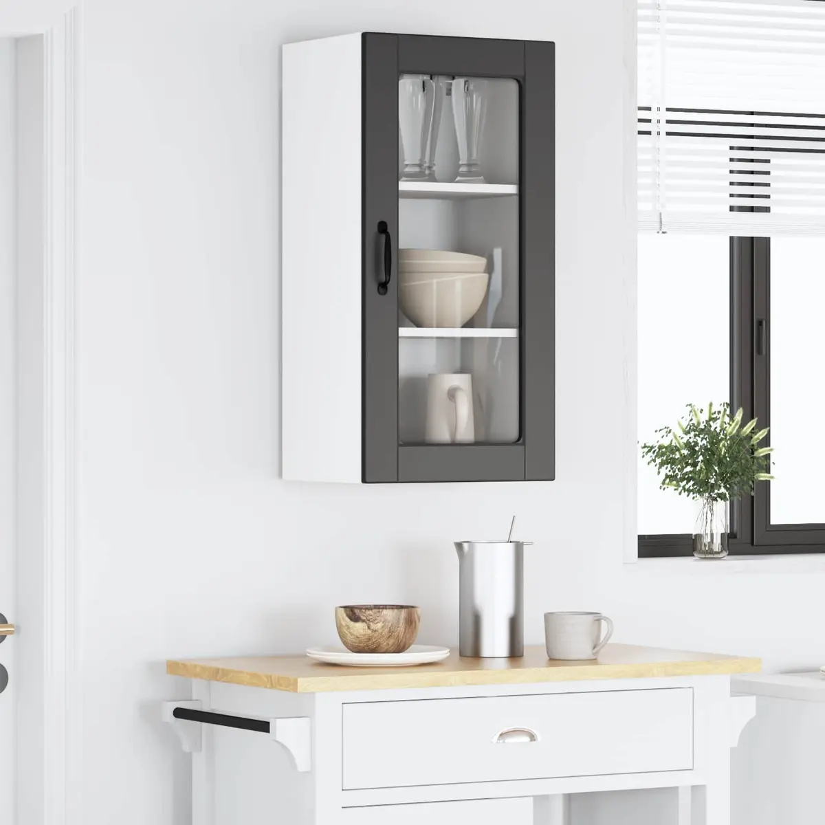 Wall Glass Cabinet Black Kitchen Storage Engineered Wood 40 x 31 x 80 cm Modern