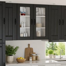 Premium Black Wooden Wall Glass Cabinet for Modern Kitchens