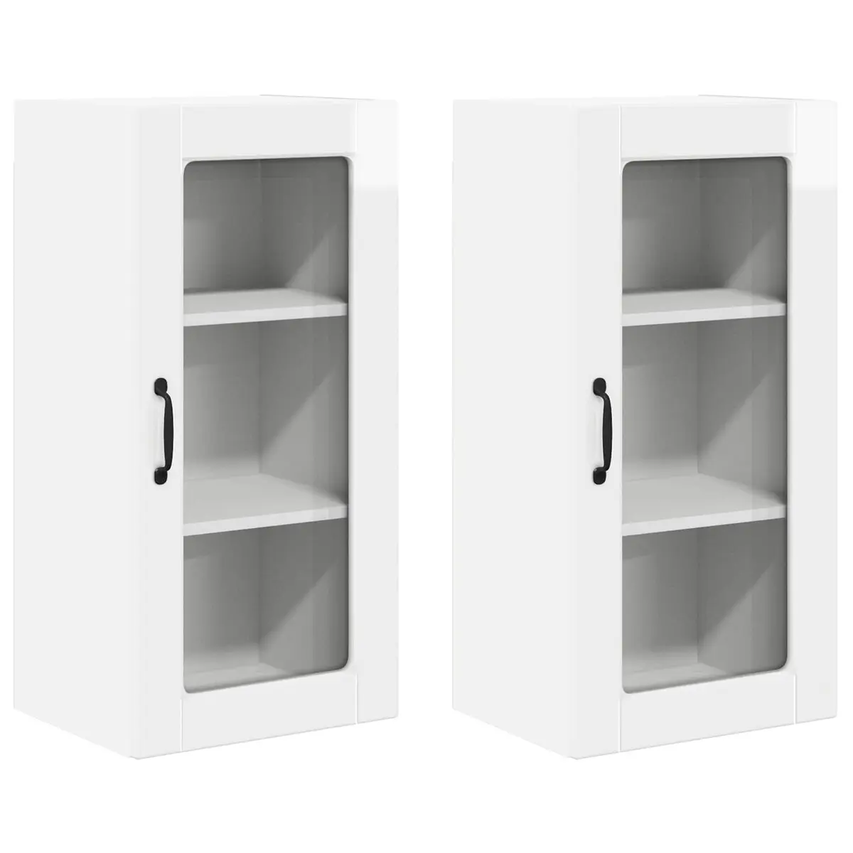 High Gloss White Wall Glass Cabinet 2 Pcs Kitchen Unit