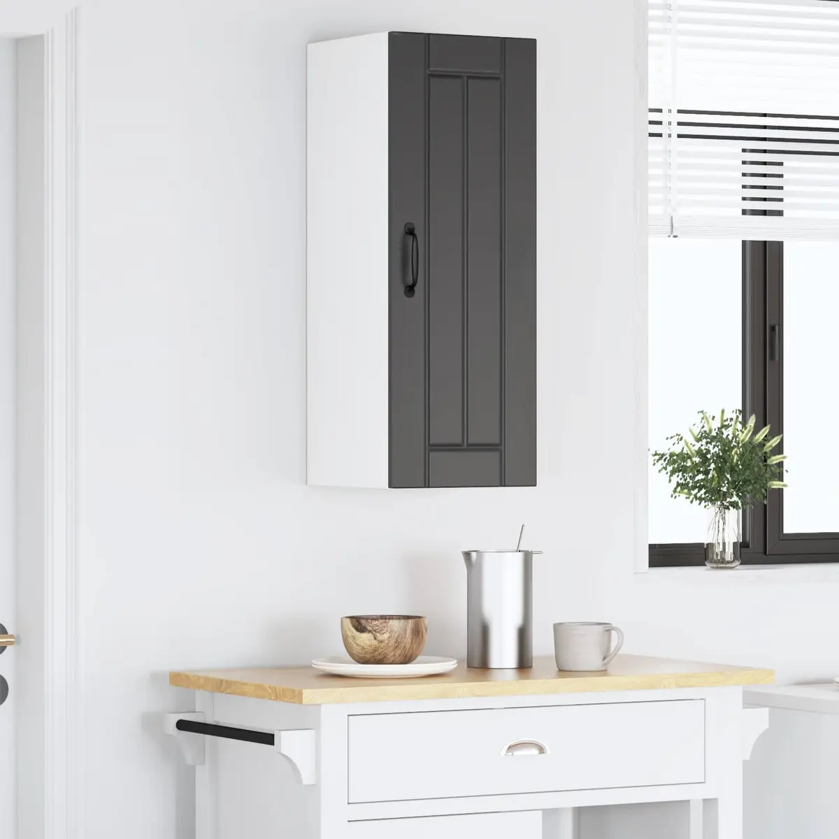 Black Engineered Wood Wall Cabinet for Kitchen Storage