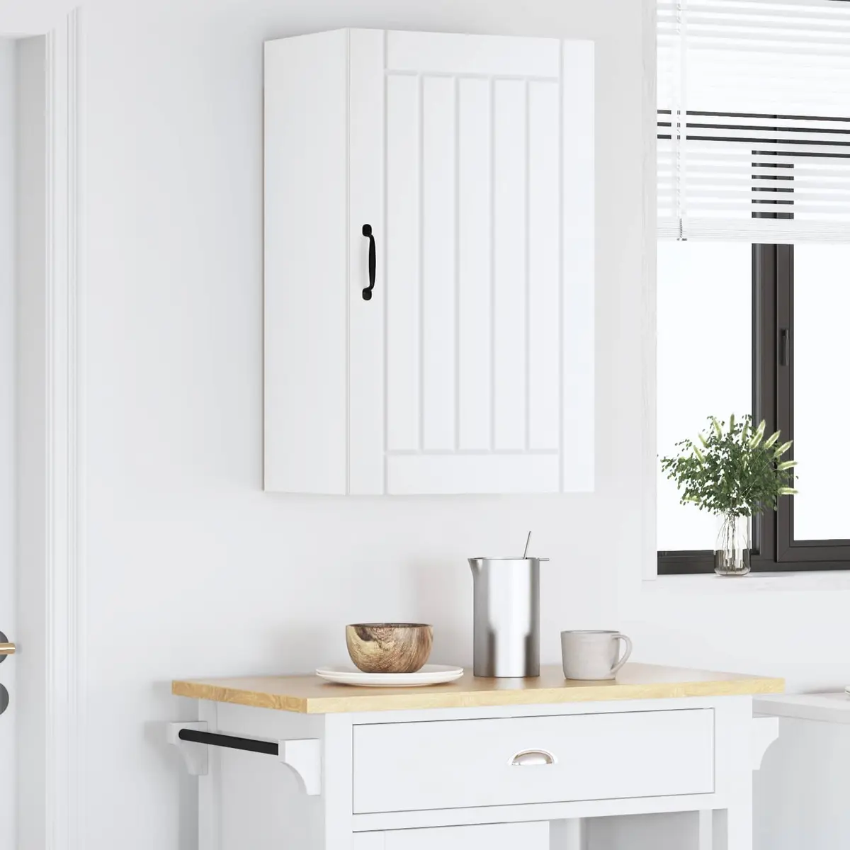 White Engineered Wood Wall Cabinet for Storage