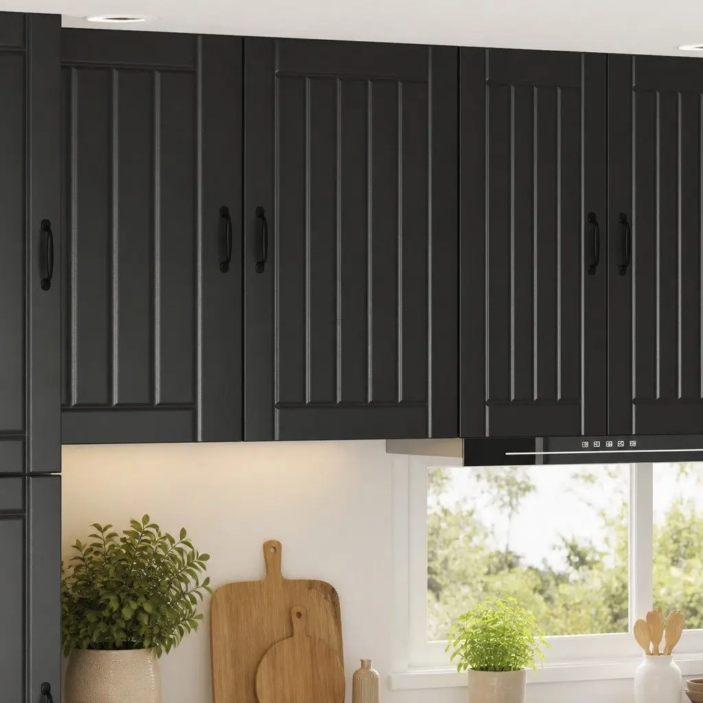 Black Engineered Wood Wall Cabinet for Kitchen Storage