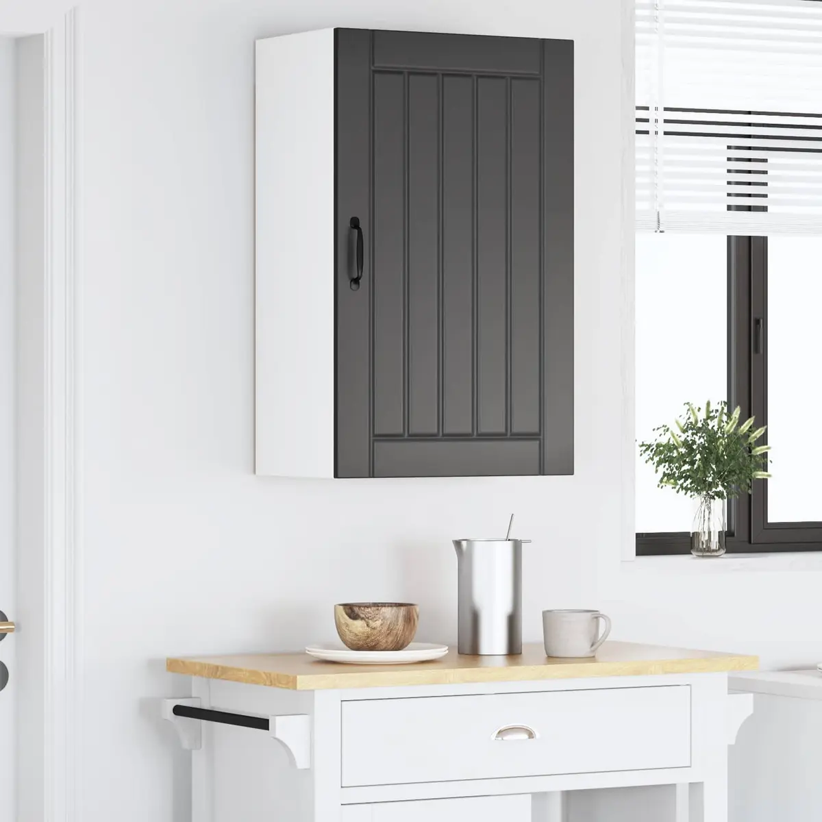 Black Engineered Wood Wall Cabinet for Kitchen Storage