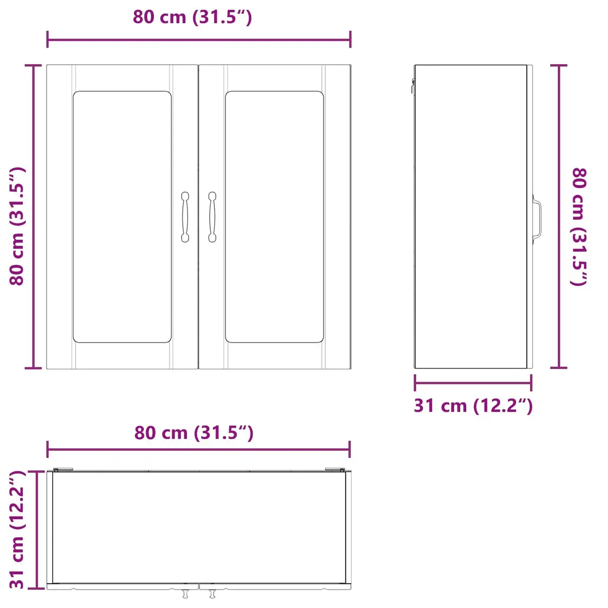 Wall Glass Cabinet Engineered Wood 80x31x80cm White
