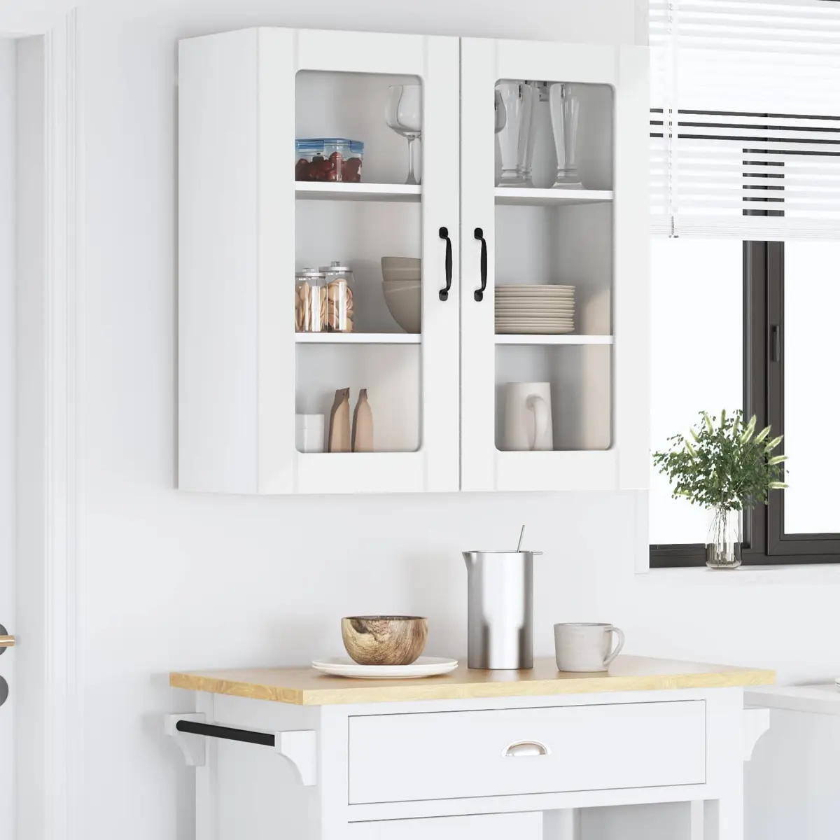 Wall Glass Cabinet Engineered Wood 80x31x80cm High Gloss White
