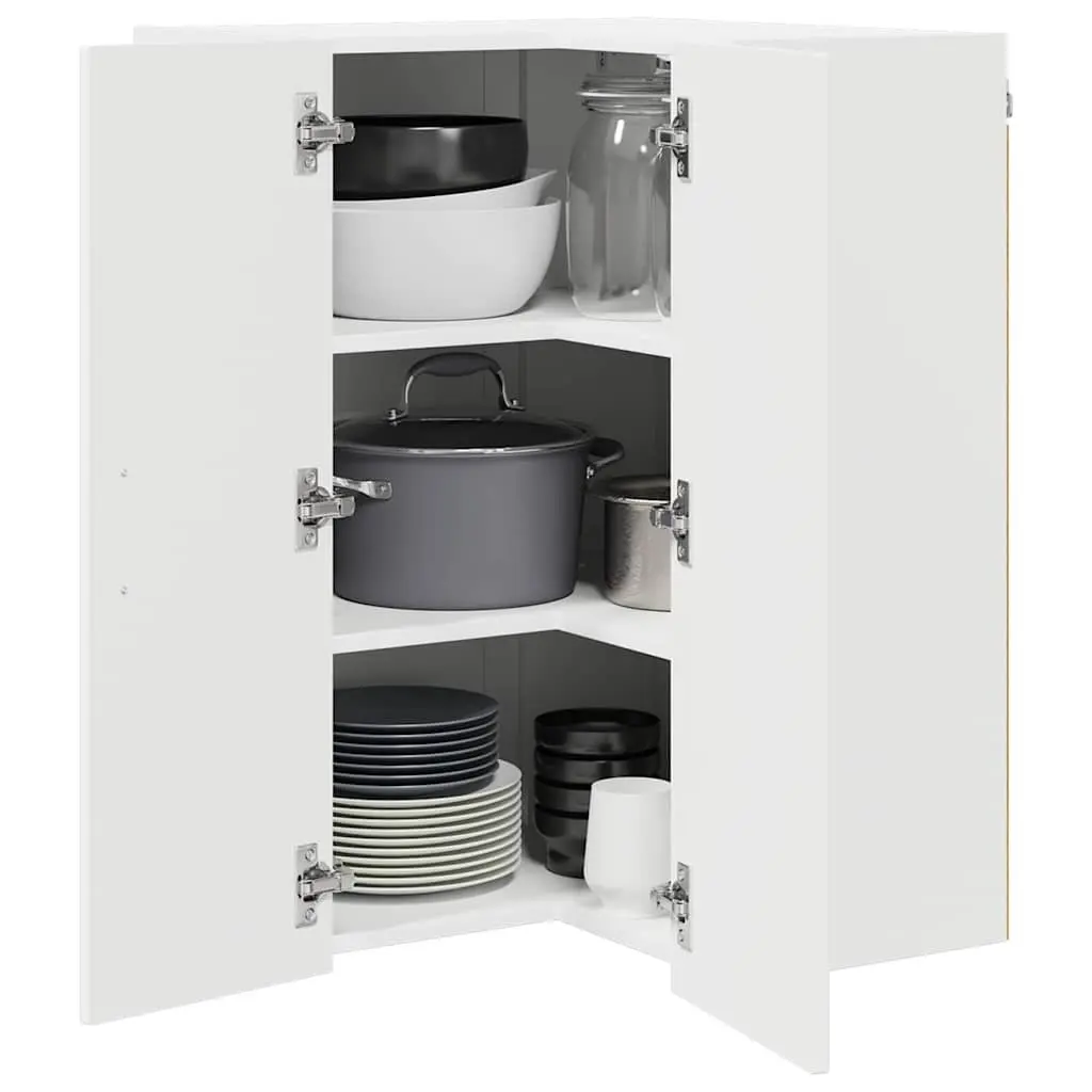 White Engineered Wood Corner Cabinet for Kitchens