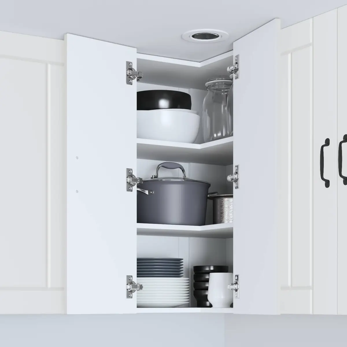 White Engineered Wood Corner Cabinet for Kitchens