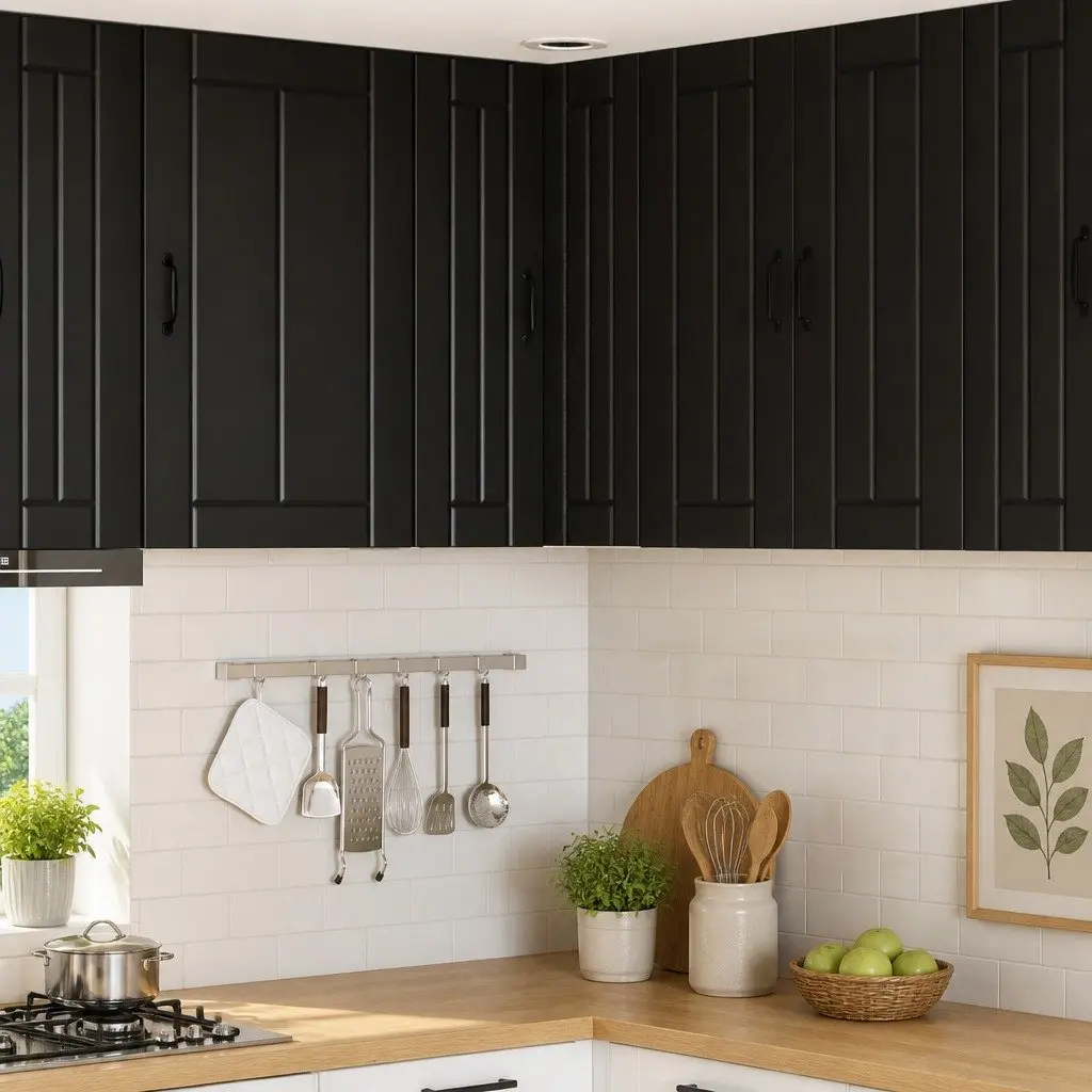 Black Wall Corner Cabinet for Kitchen Storage