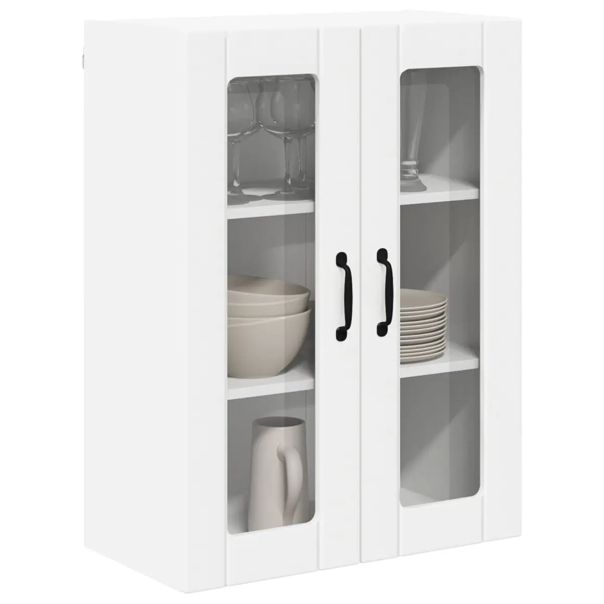 Wall Glass Cabinet White Kitchen Storage Engineered Wood 60 x 31 x 80 cm Modern