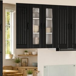 Sleek Black Wall Glass Cabinet for Kitchen Storage
