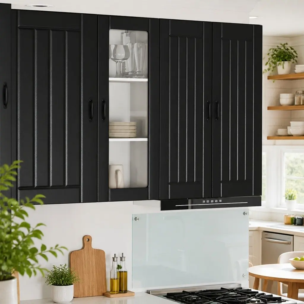 Black Wall Glass Cabinet for Kitchen Storage
