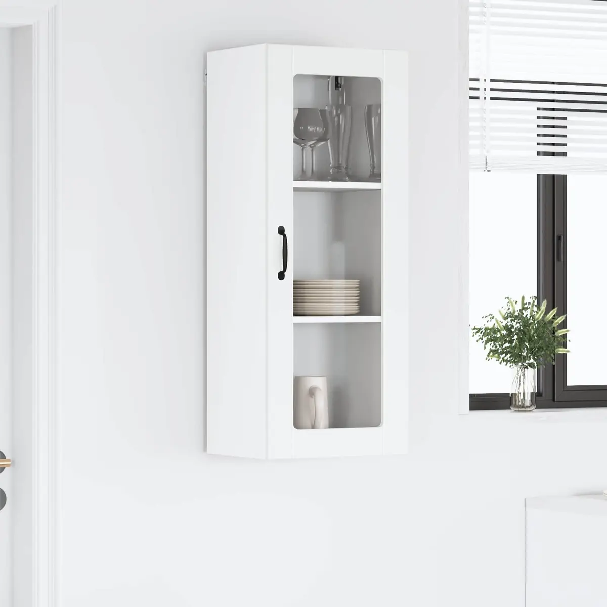 High Gloss White Wall Glass Cabinet for Kitchen Storage