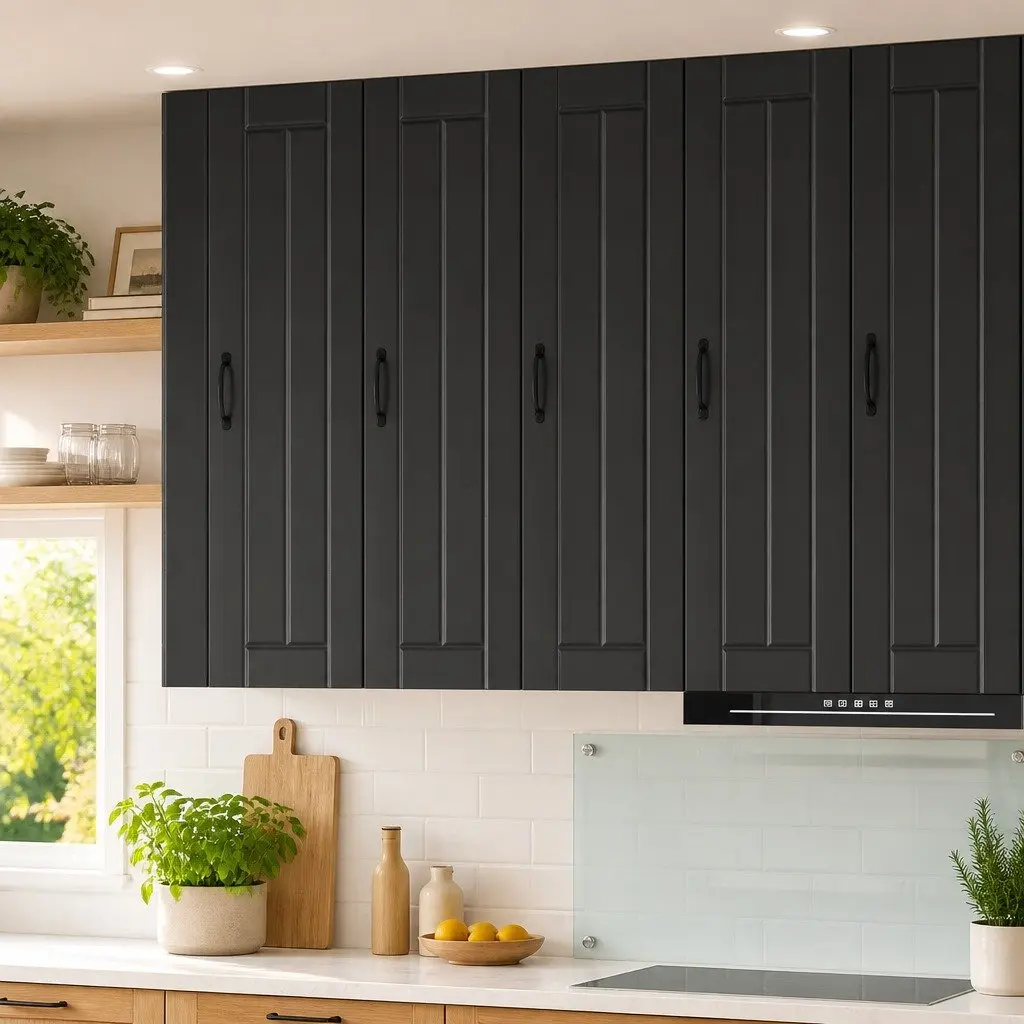 Engineered Wood Wall Cabinet in Black for Kitchen Storage