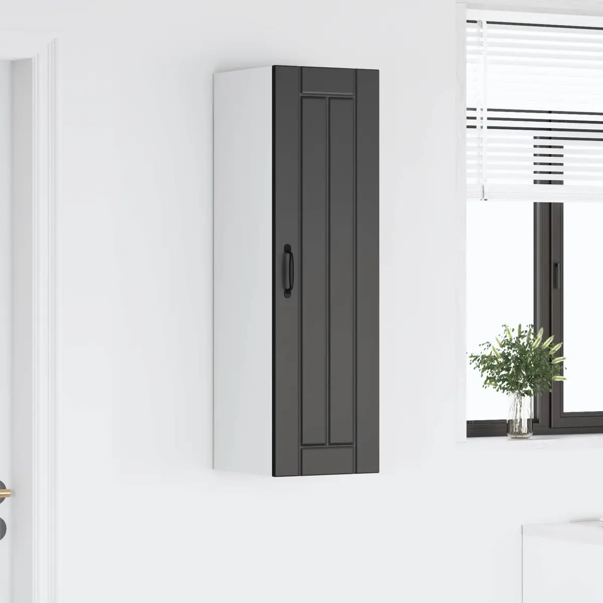 Engineered Wood Wall Cabinet in Black for Kitchen Storage