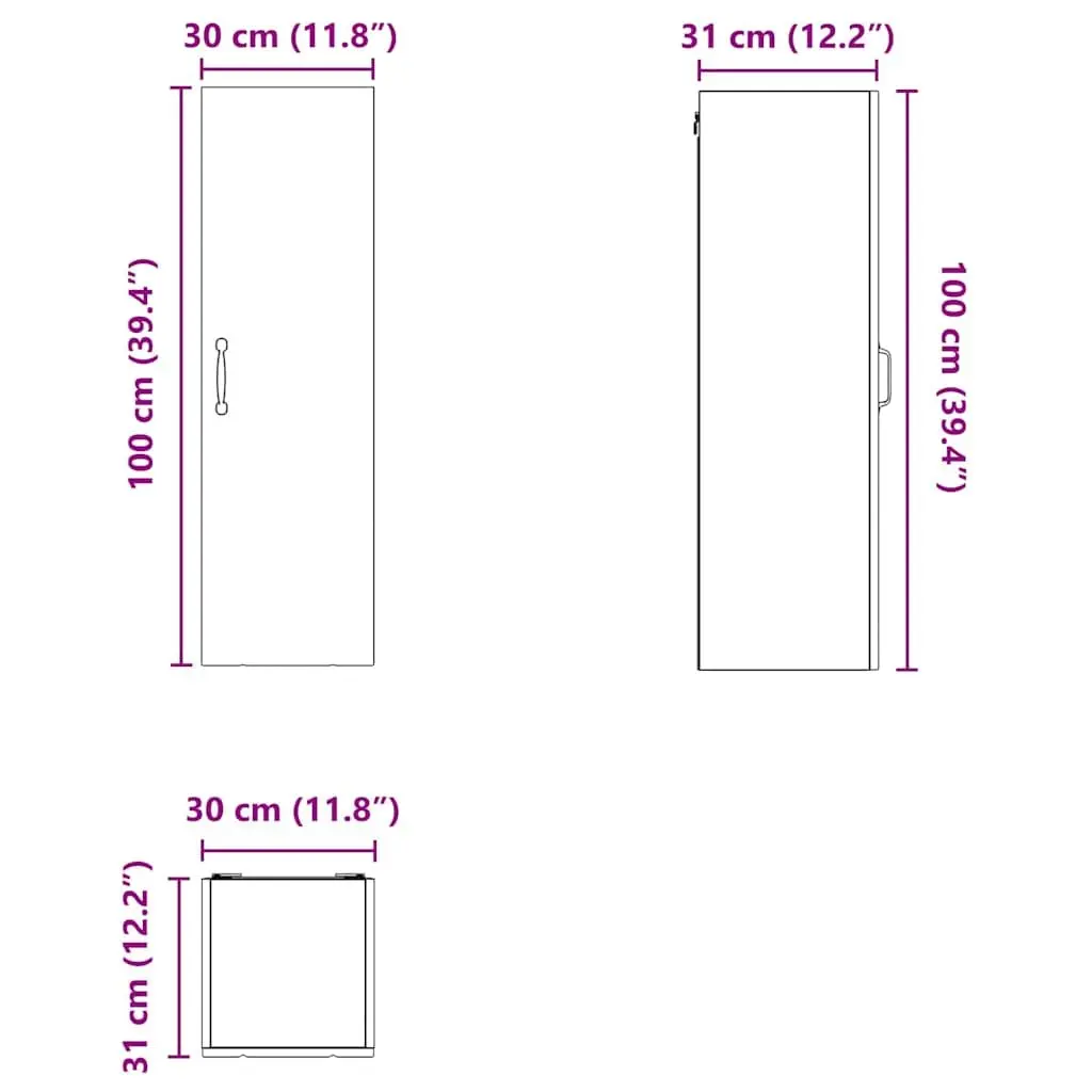 Wall Cabinet High Gloss White Kitchen Storage Cupboard 30 x 31 x 100 cm Modern