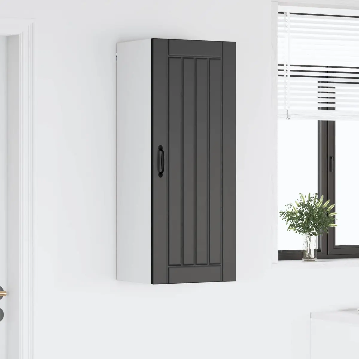 Engineered Black Wall Cabinet for Kitchen Storage