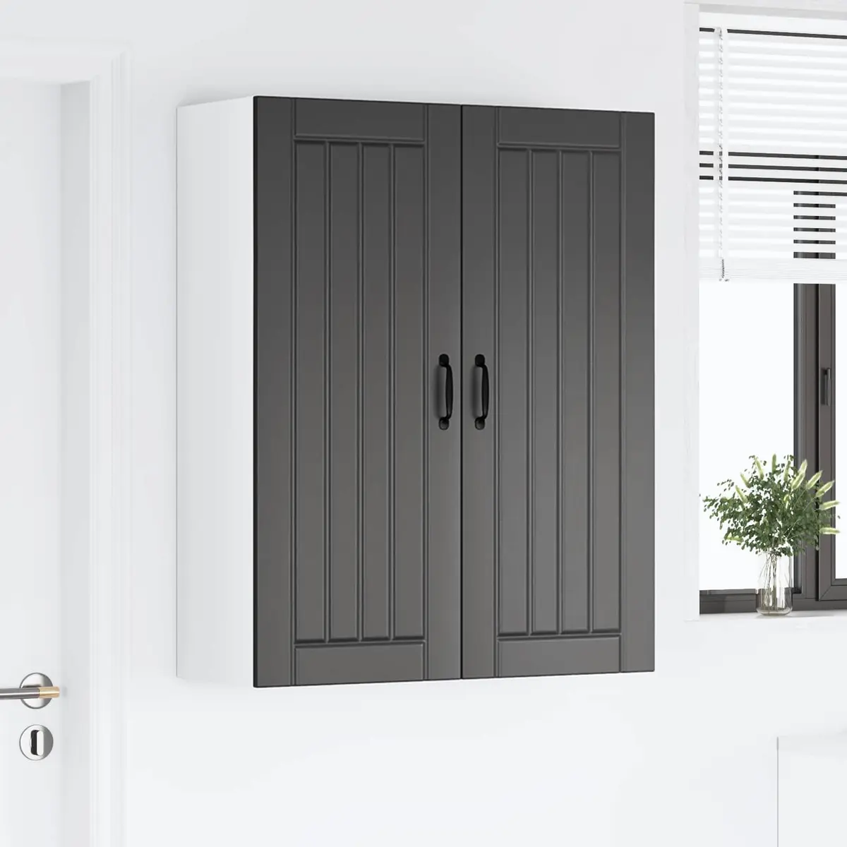 Black Engineered Wood Wall Cabinet for Kitchens