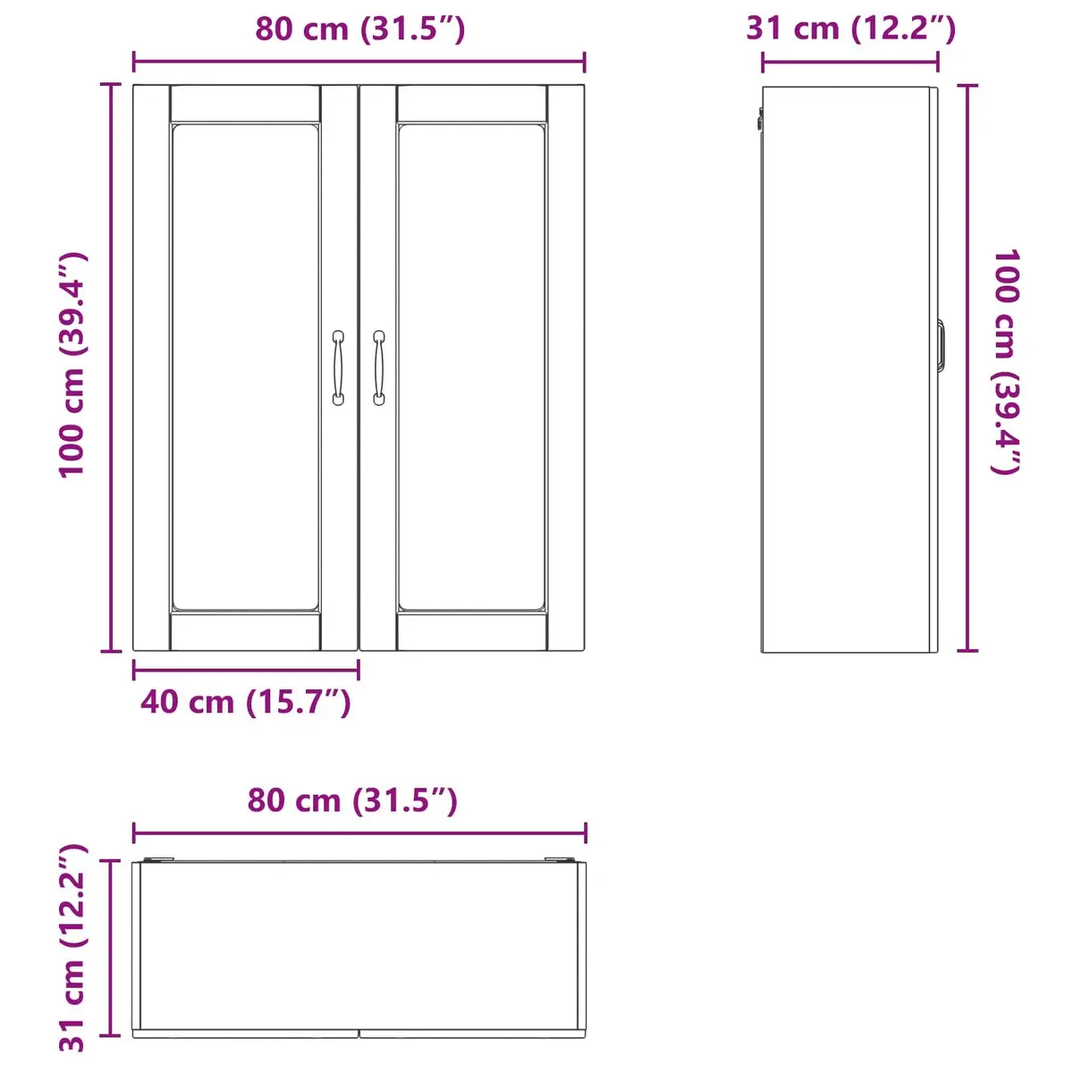 Wall Glass Cabinet White Kitchen Storage Unit 80 x 31 x 100 cm Modern Furniture