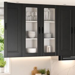 LUCCA Black Wall Glass Cabinet - 80 x 31 x 100 cm
