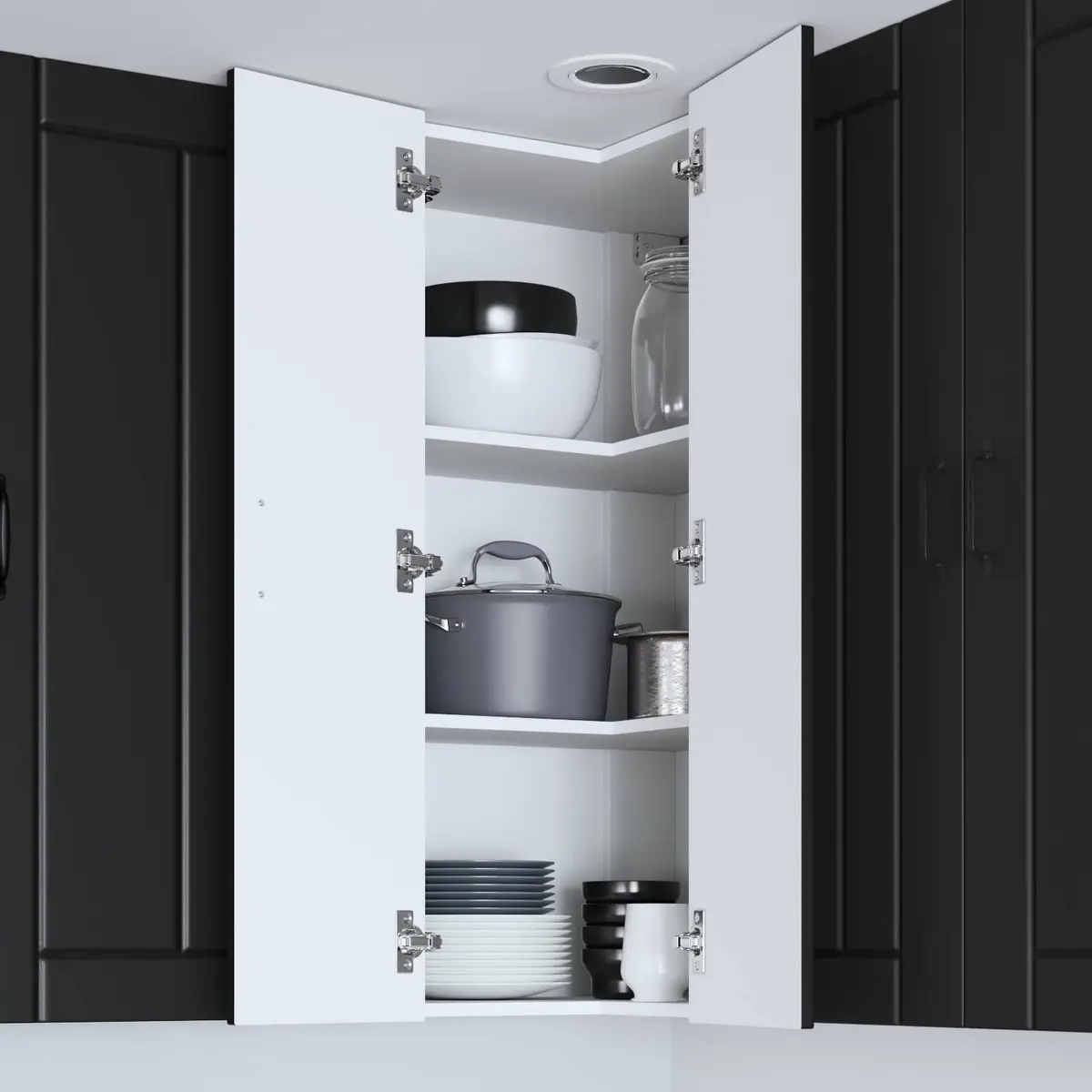 Black Wall Corner Cabinet for Kitchen Storage 57x57x100cm
