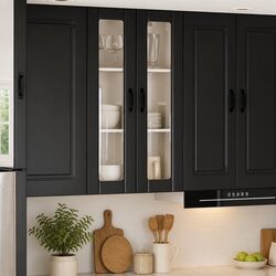 Sturdy Black Wall Glass Cabinet 60x31x100cm for Kitchen