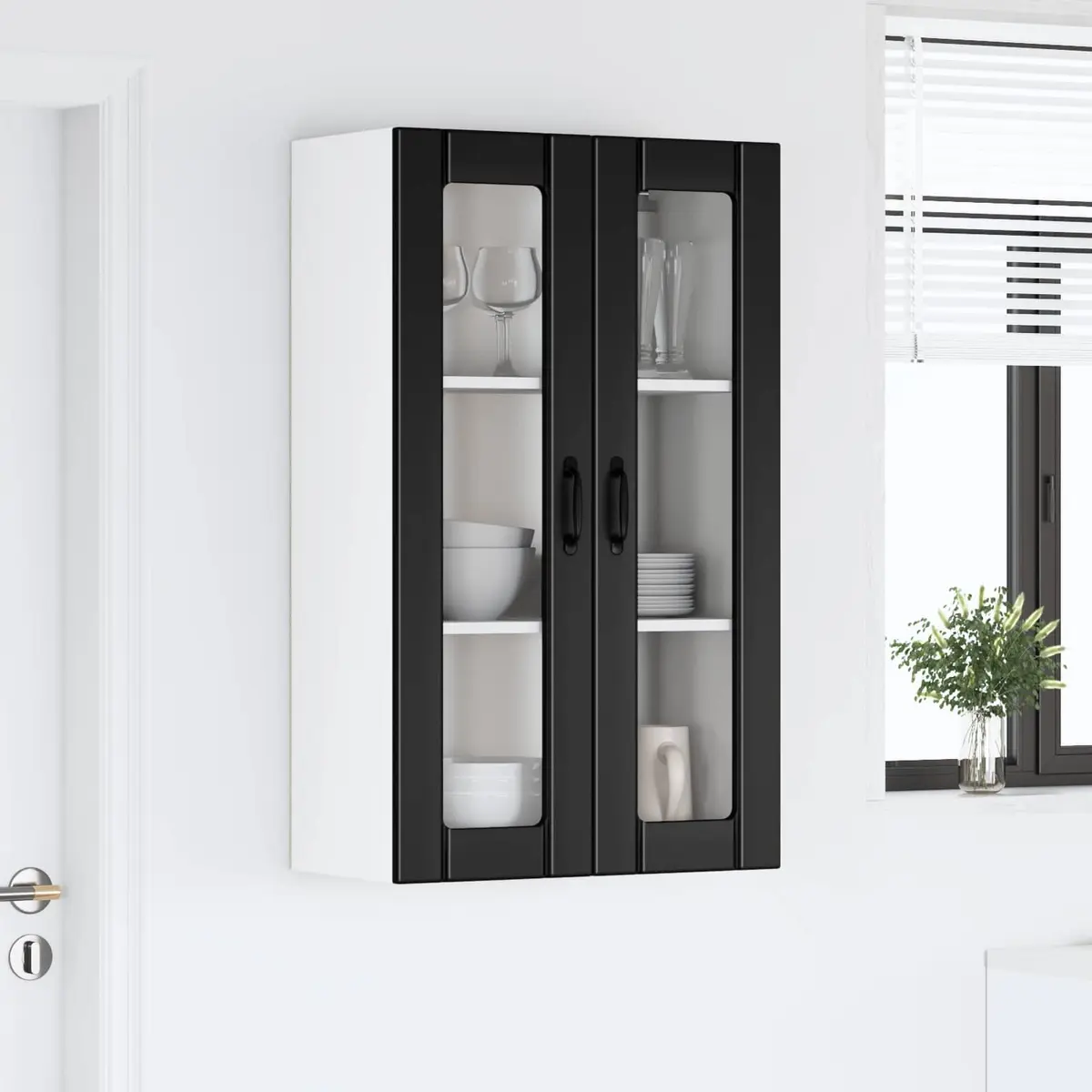 Wall Glass Cabinet Engineered Wood 60x31x100cm Black