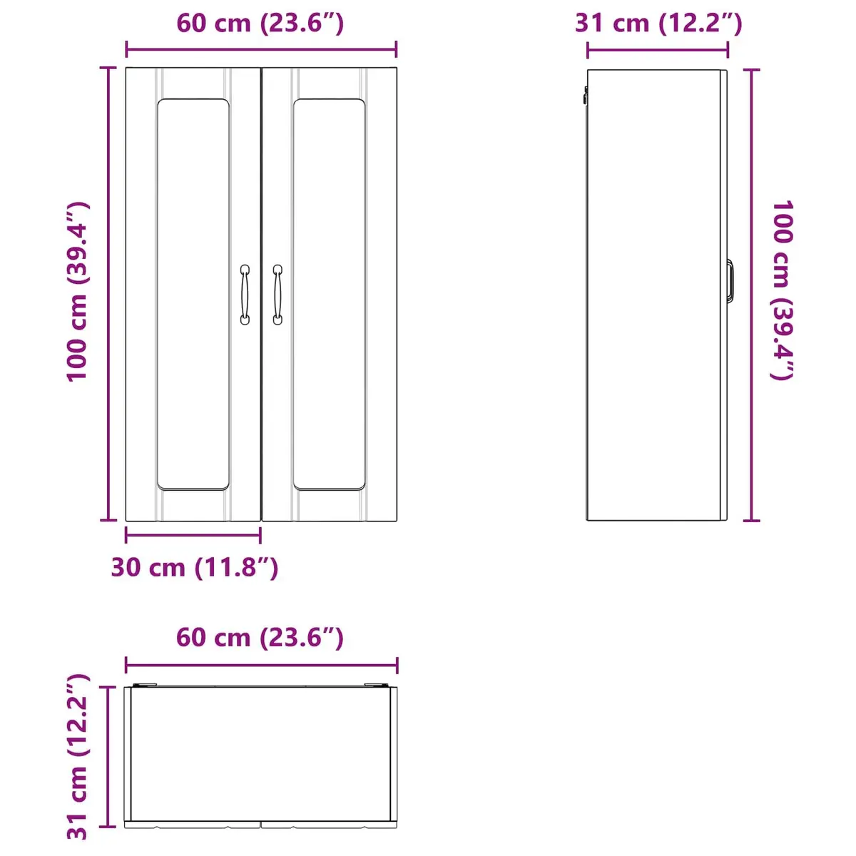 Wall Glass Cabinet Engineered Wood 60x31x100cm High Gloss White