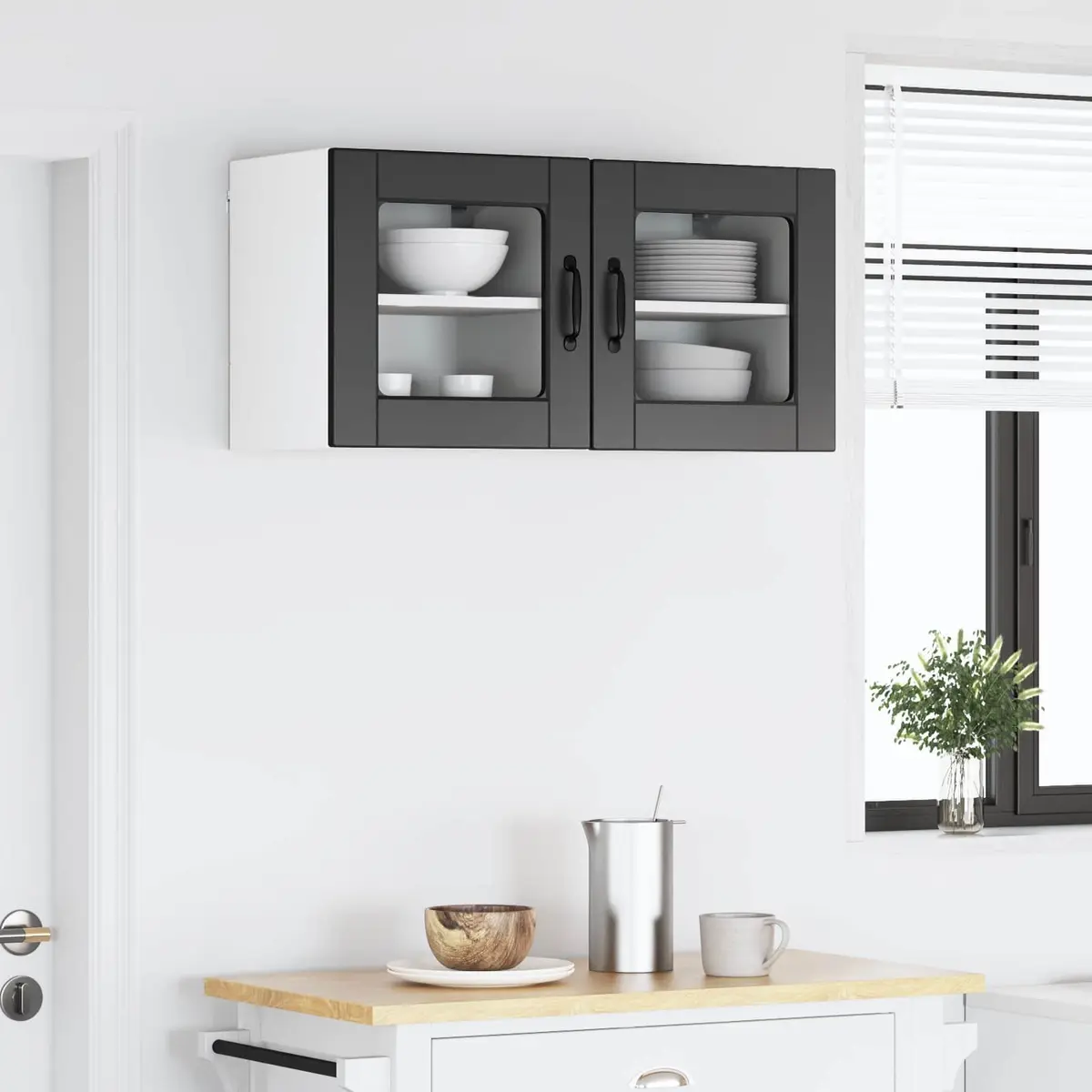 Wall Glass Cabinet Black Kitchen Storage 2 Pieces 40 x 31 x 40 cm Modern