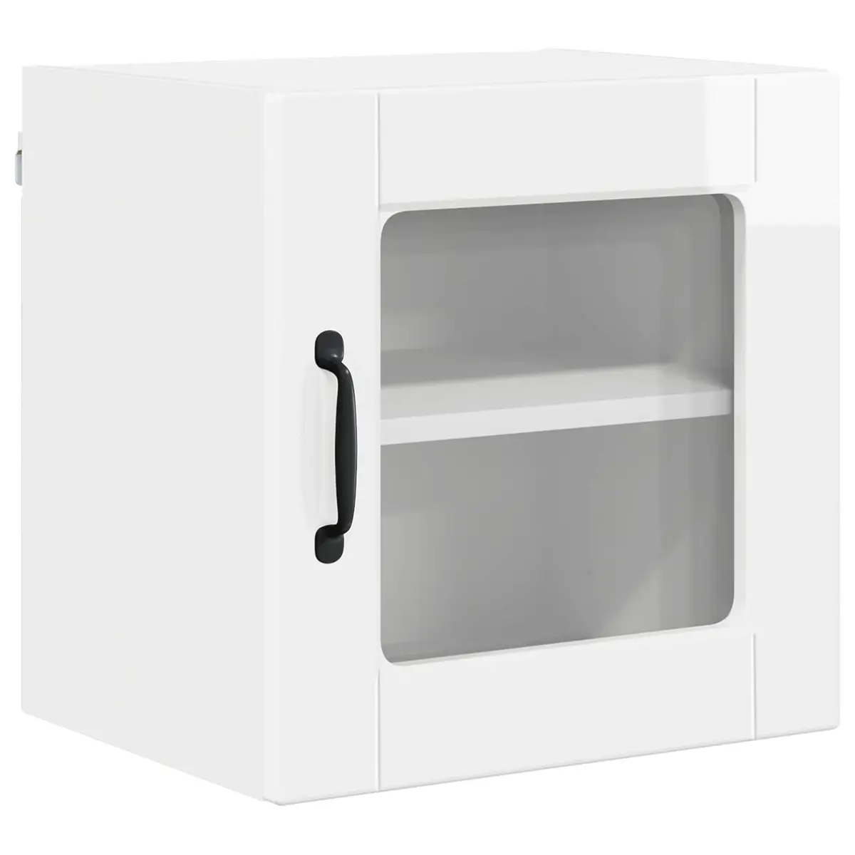 High Gloss White Wall Glass Cabinet with Wooden Shelves