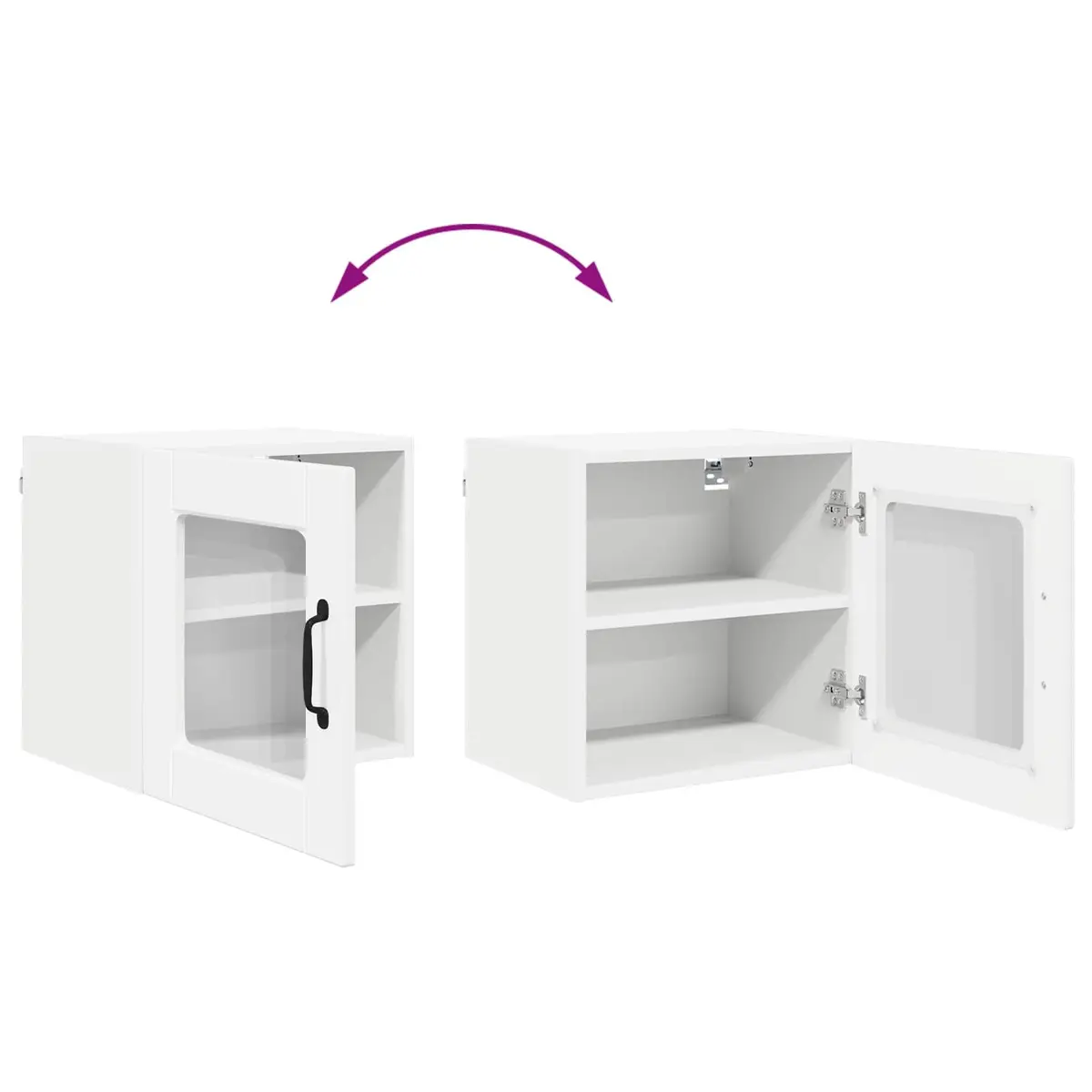 High Gloss White Wall Glass Cabinet with Wooden Shelves