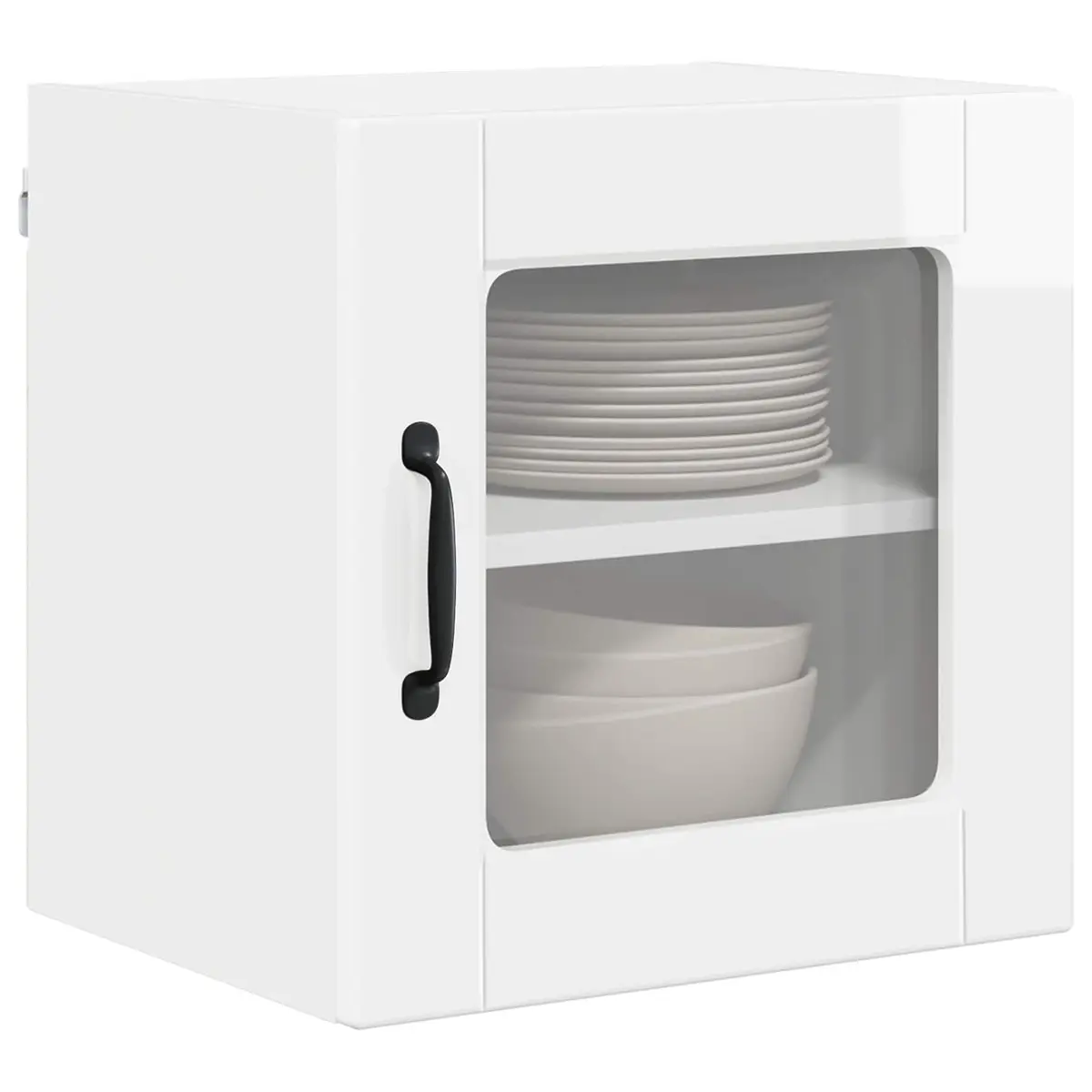 High Gloss White Wall Glass Cabinet with Wooden Shelves