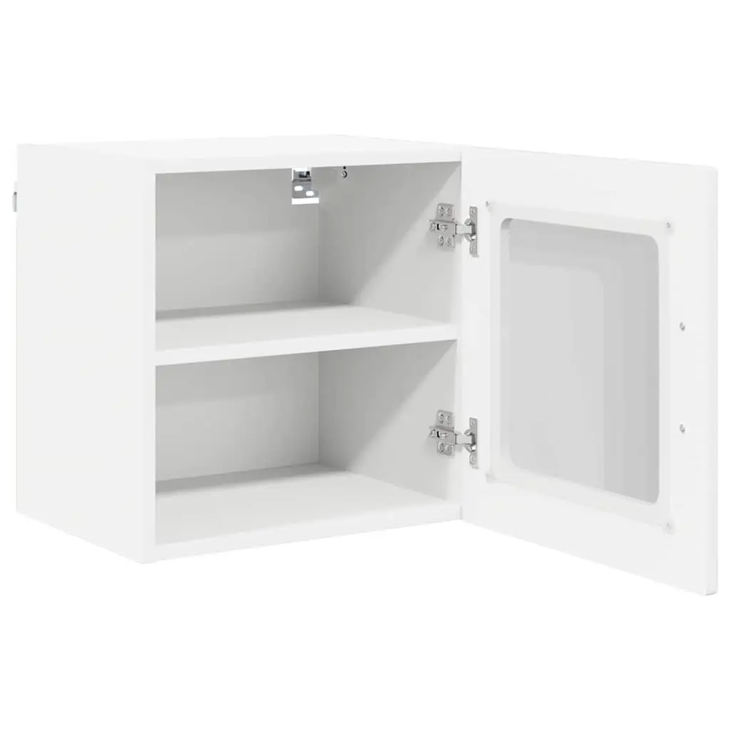 High Gloss White Wall Glass Cabinet with Wooden Shelves